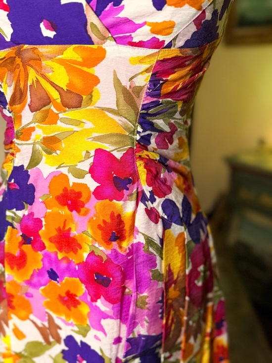 Adrianna Papell Floral Midi Dress - Purple, Pink & Yellow - Picture 3 of 15